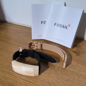 Fossil Two-Piece Smart Bracelet Bands in Black and Nude with Rose Gold Buckle